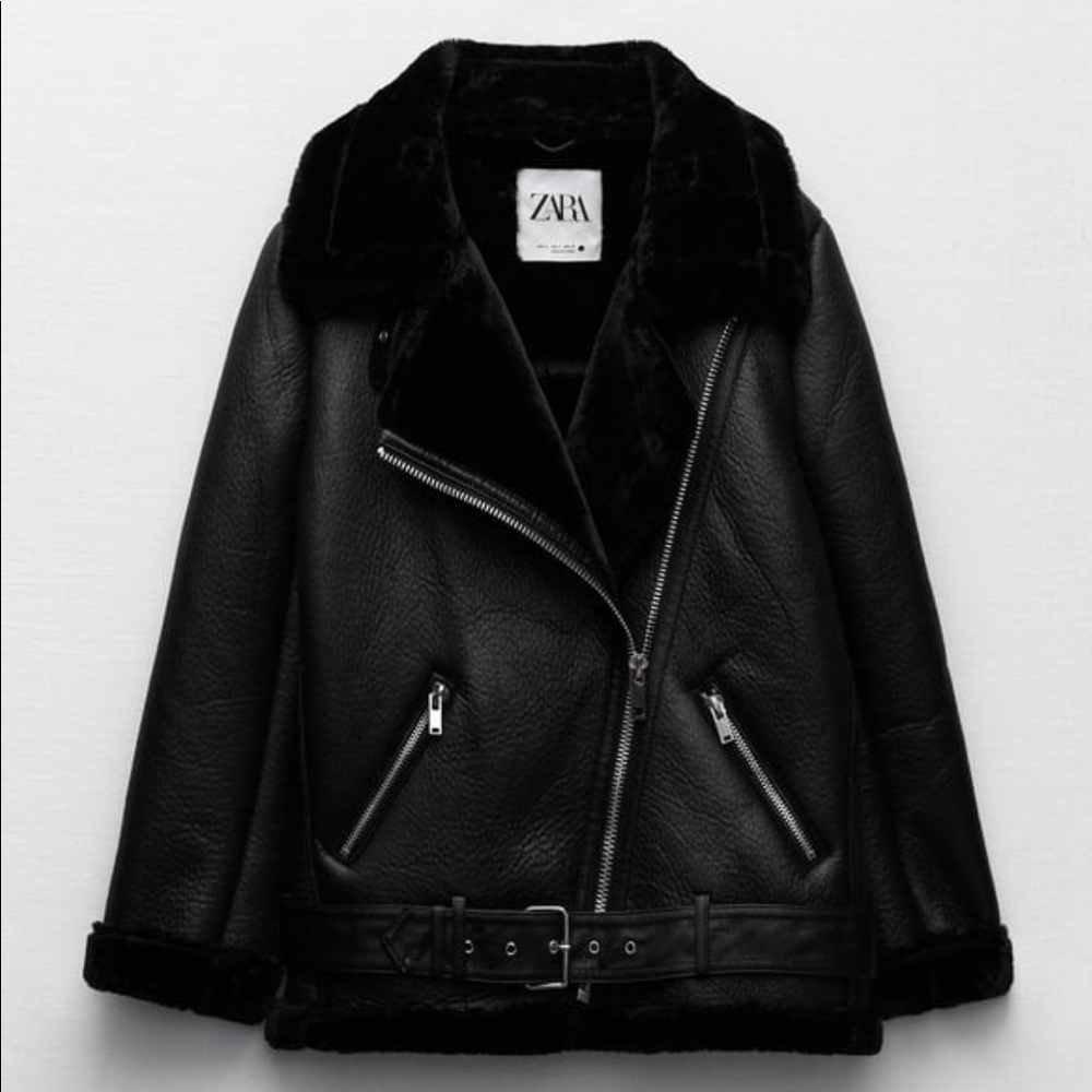 Zara Double-Faced Faux Shearling Moto Jacket, Sz XS